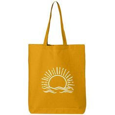 This cotton canvas tote bag features "Sunshine" on the front. 15" Wide x 16" High x 3" Deep with 20" handles. Printed in the USA on an imported bag. Machine wash cold water, use no bleach. Tumble dry low temperature. Do not iron decoration. The Panda Apparel Group is a certified small business. Size: One Size.  Color: Gold.  Gender: female.  Age Group: adult. Yellow Cotton Canvas Travel Bag, Large Capacity Yellow Cotton Canvas Bag, Eco-friendly Yellow Cotton Shoulder Bag, Yellow Cotton Tote Canvas Bag, Yellow Cotton Canvas Tote Bag, Cotton Canvas Bag For Beach Weekend, Eco-friendly Summer Canvas Bag For Weekend, Eco-friendly Canvas Bag For Summer Weekend, Cotton Canvas Bag For Weekend Beach Season