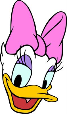 a cartoon duck with a pink bow on it's head