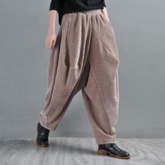 Comfortable, One of Kind. Harem online shop,|Street|Chenille Blend|Solid Color|Full Length|Elastic|Harem|Female|Camel|Apricot|M|L|XL|Winter|Hand Wash Hammer Pants, Vintage Suspenders, Calf Sleeve, Balloon Pants, Suede Pants, Suspender Pants, Plus Size Outerwear, Tartan Dress, Plus Size Coats