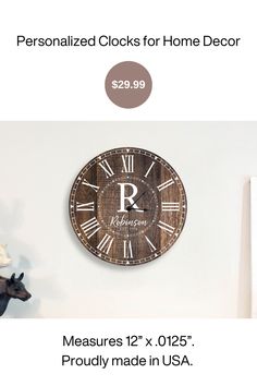 $29.99 - Personalized Wall Clock on a Budget for Home Design. Measures 12" x 0.125" and is available in many designs. Proudly made in the USA.
Perfect for gifting for housewarming, birthday, wedding anniversary, marriage, promotion, new home, baby announcement, grandparents, new job, fall decor and more!
#FallSeason #FallDecor #Positivity #HomeDecor #HomeDesign #HomeDecorIdea #BudgetIdeas #WallDecor #RoomDecor #LivingRoom #Wood #WoodenCrafts Baby Announcement Grandparents, Personalized Home Decor, How To Make Wall Clock, Clock Gift