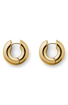 Add hearty shine to everyday ensembles with these chunky hoop earrings plated in 14-karat gold. Hinge with snap-post closure 14k-gold plate Imported Hispanic & Latinx Owned/Founded Chunky Hoop Earrings, Earrings In Gold, Devon, Gold Plate, Jewelry Earrings, Hoop Earrings, Plating, Nordstrom, Women Jewelry