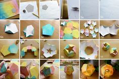 the steps to make origami flowers are shown in several different stages and sizes