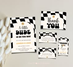 black and white checkered wedding suite with thank you cards