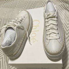 Chloe Sneakers Size 37 White Lace-up Platform Sneakers With Stitched Sole, White Low-top Platform Sneakers With Stitched Sole, White Sole Platform Sneakers With Stitched Sole, Chloe Sneakers, Studded Sneakers, Chloe Shoes, Walking Sneakers, Pony Hair, Leather Trainers