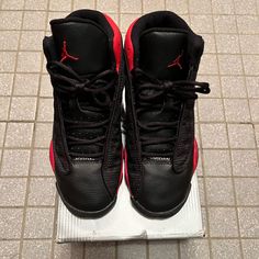 Worn Handful Times, Practically Brand New. Sneaker Is From 2013. Red And Black. Jordan Retro 13 Outfit, Red And Black Jordans, Outfit Drill, Jordan 23 Shoes, Everything Red, Air Jordan Retro 13, Air Jordans Women, Retro 13, Black Jordans