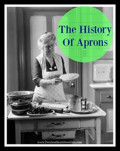 the history of aprons is shown in this black and white photo with green circle