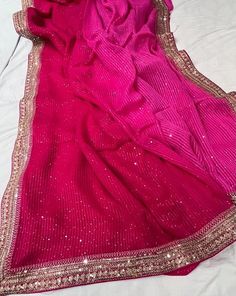 On georgette sequence work all over with sequence border. Traditional Drape Georgette Sharara With Sequins, Sequined Georgette Sharara With Traditional Drape, Traditional Drape Sequined Georgette Sharara, Pink Unstitched Dupatta With Sequins, Pink Georgette Pre-draped Saree With Gota Work, Bollywood Georgette Blouse Piece With Sequins, Bollywood Style Sequined Georgette Blouse Piece, Pink Georgette Pre-draped Saree With Sequins, Festive Sequined Georgette Pre-draped Saree