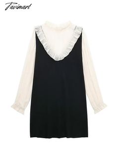 SizeGarment Flat Measurements (cm) S: Bust 82-86 Length 83 Shoulder 34 Sleeve 62 M: Bust 86-91 Length 84 Shoulder 35 Sleeve 63 L: Bust 90-96 Length 85 Shoulder 36 Sleeve 64 1 cm = 0.39 in , 1 in = 2.54 cm Black Two-piece Style Dress For Winter, Black Long Sleeve Dress With Lace Collar, Black Fake Two-piece Dresses For Winter, Black Fake Two-piece Dress For Fall, Black Long Sleeve Dresses For Layering, Black Mini Dress For Layering, Chic Black Mini Dress With Doll Collar, Black V-neck Dress For Layering, Elegant Mini Length Dresses For Layering