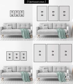 four different couches are shown with the same size and number on each one side