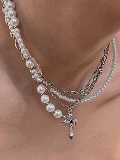 [CHEALIMPID] California Cross Multi-Layer Pearl Necklace na936 – Coverwin