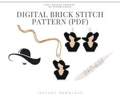 the digital brick stitch pattern is shown in black and white, with an image of a hat