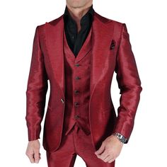 Sebastian Cruz Couture Exclusive Fabric Woven In France Ruby Color Limited Edition SCC Signature Peak Lapel Single Button Closure Soft, natural shoulder construction Chest Barchetta Pocket Dual Vents Nero Horn With Silver Tone Signature Buttons Signature Logo Lining All of our jackets are made with 4" extra of fabric to ensure you don't have to send it back to us if it's too small or too big. You can tailor your jacket 2 sizes bigger and/or smaller if needed. We guarantee your satisfaction! Don' Luxury Fitted Sport Coat With Button Closure, Luxury Fitted Sport Coat With Double Button Closure, Fitted Notch Lapel Blazer With Covered Buttons, Red Fitted Blazer With Hidden Button Closure, Luxury Fitted Outerwear With Covered Buttons, Elegant Red Fitted Sport Coat, Elegant Fitted Red Sport Coat, Fitted Business Outerwear With Covered Buttons, Elegant Fitted Sport Coat With Button Closure