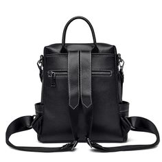 Elevate your style with our Women's Leather Backpack - a blend of high-quality soft leather and chic design. Perfect for school or leisure travel, this backpack exudes sophistication and practicality. Embrace the large capacity and timeless black hue, making it the ideal companion for fashionable individuals. Main Material: Genuine Leather Lining Material: nylon Interior Zipper Pocket Interior Compartment Exterior: Silt Pocket Black Leather Bags For Back To School, Black Leather Shoulder Bag For Back To School, Back To School Black Leather Bags, Leather Shoulder Bag For Travel And Back To School, Black Leather Backpack For School With Zipper Closure, Black Leather Backpack With Adjustable Strap For School, Black Faux Leather Backpack For On-the-go, Black Leather Backpack Shoulder Bag, Versatile Black Bag With Leather Backing