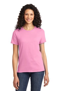 Port & Company ® - Ladies Essential Tee. LPC61 - CANDY PINK - S | Port & Company Women's Essential Top in Candy Pink Size Small | Cotton Blank T Shirts, Candy Pink, Women Essentials, Pink Candy, Cotton Tee, Spun Cotton, Ash, Womens Shirts, Cotton Blend