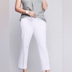 Size 16 White Crop Pant. Small Snag Near Pleat Pictured White Cropped Leg Workwear Bottoms, White Cropped Leg Bottoms For Work, Chic Spring Pants With Cuffed Ankles, White Stretch Cropped Leg Bottoms, Fitted Bottoms With Cuffed Ankles For Spring, Spring Workwear Pants With Cuffed Ankles, Workwear Stretch Pants With Cuffed Ankles, Cotton Pants With Cuffed Ankles For Summer, Stretch Workwear Pants With Cuffed Ankles