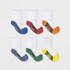 Keep his feet nice and warm with the cute Baby Boys' 6pk Crew Socks by Cat and Jack™. Pack of six socks, these are crafted from breathable material to keep your baby comfortable. While the soft, stretchy fabric lets him move with ease, the sleek ribbed cuffs ensure a secure stay-put fit. Pair them with anything in his wardrobe to add a pop of color to his look. Classics with an imagination of their own. Size: 12-24M. Color: One Color. Gender: male. Age Group: toddler. Pattern: Stripe. Material: Chunky Babies, Sock Booties, Boys Socks, Toddler Socks, Cat Socks, Comfortable Socks, Cute Socks, Colorful Socks, Baby Socks