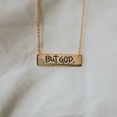 "You prayed for a yes, but you got a no.  You hoped for good news, but it came in bad.  But you have seen God do miracles before, so you'll continue to cling to \"but God\" as you face moments of struggle.   \"But God\" is the promise of continuation in our journey, carrying us from brokenness to beauty; the promise that He works EVERYthing together for good. Romans 8:28 Tiny sterling silver But God tag measures approx 0.75\" wide by 0.5\" tall. | Includes an adjustable 16\" - 18\" shimmering st Diy Christian Jewelry, Biblical Jewelry, God Necklace, Bible Verse Inspirational, Bible Verses About Faith, Faith Necklace, God's Promises, Christian Necklace