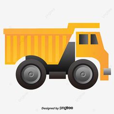 a yellow dump truck with black wheels, cartoon, illustration png and psd