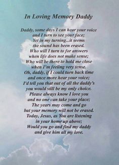 the poem in loving memory daddy on a cloudy day with blue sky and white clouds