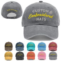 PRICES MAY VARY. Personalized Design: Custom embroidered hats can be designed on four sides and you can personalize the design according to your preferences and needs. You can enter text and add a logo to show off your unique style and personal taste. High Quality Material: Personalized embroidered baseball cap is made of high-quality pure cotton fabric and equipped with exquisite embroidery craftsmanship. Classic curved brim hat, tough and straight, suitable for most people. Hook and Loop Closu Customizable Cotton Dad Hat, Customizable Cotton Hat With Curved Bill, Custom Cotton Hat With Curved Bill, Customizable Adjustable Baseball Cap, Customizable Cotton Snapback Hat, Customizable Cotton Hats With Curved Brim, Customizable Cotton Snapback Cap, Adjustable Flat Bill Hat With Custom Embroidery, Customizable Cotton Trucker Hat With Curved Bill