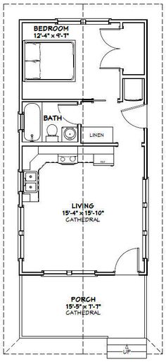 the floor plan for a small house with two bathrooms and one bedroom on each side