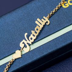 "Personalized Name Gold Bracelet, 14k Solid Gold Name Bracelet, Mothers Gold, Dainty Custom Name Bracelet is a Great Gift For Her. Material: Solid Gold, real gold (not gold filled or no gold plated) Karat: 14 K (585) Height of Name: 9 - 10 mm The thickness of the name: 0.50 mm Bracelet Length: 6\" - 9\" M o r e * F r o m * U s Goldstore Jewelry - https://etsy.me/3gHtcrZ * Urn Necklaces - https://etsy.me/2Asb4BM * Bar Necklaces - https://etsy.me/2MhoVxO * Name Necklaces - https://etsy.me/3cid2Cg 14k Gold Name Bracelet For Anniversary, Mother's Day Yellow Gold Nameplate Bracelets, Yellow Gold Name Bracelet For Anniversary And Mother's Day, 14k Gold Personalized Bracelet For Anniversary, Gold Nameplate Bracelets For Valentine's Day, 14k Gold Bracelet For Mother's Day, Customized Gold Chain Bracelet For Anniversary, Elegant Name Bracelet With Hallmark For Anniversary, Yellow Gold Nameplate Bracelet As Gift