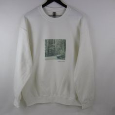 Crew With A View Sweatshirt By Evlo -Size Large -Color: White With Original Photo Print On Front -Crew Neck, Long Sleeves, Relaxed Fit -New Without Tags; Never Worn -Pet Free And Smoke Free Home Winter White Tops With Screen Print, White Screen Print Tops For Winter, Winter White Screen Print Tops, White Cotton Sweater With Screen Print, Everyday White Graphic Sweater, Winter Screen Print Top For Everyday, American Honey, White Names, White Crew Neck