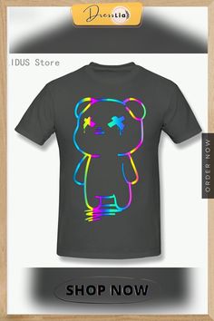 Funny Cartoon Print Tshirt Neon Rainbow Bear T Shirts Harajuku Streetwear Tee Cotton Fashion T-shirt Short Sleeve Clothing Cute Black T-shirt With Graphic Design, Gray T-shirt With Cartoon Print And Crew Neck, Harajuku Style T-shirt With Sublimation Print, Harajuku Crew Neck T-shirt With Sublimation Print, Kawaii Black T-shirt With Letter Print, Kawaii Black T-shirt With Screen Print, Black Kawaii T-shirt With Funny Print, Kawaii Graphic T-shirt For Streetwear, Cute Graphic T-shirt For Streetwear