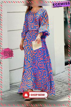 Loose Print Long Sleeved Top High Waist Bust Large Skirt Suit Suit Feminine, Long Skirt Suits, High Waist Long Skirt, Skirt Outfits Fall, Balloon Sleeve Top, Outfits Streetwear, Breezy Dress, Bohemian Maxi Dress, High Waist Skirt