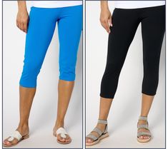 When temps rise, hemlines usually follow! Beat the heat with a knee-grazing pedal pusher and a mid-calf capri. This summery set of knit pants -- in basic black and your choice of color -- gives you sooo many outfit possibilities (while still looking chic!). From Women with Control®. Sporty Stretch Capris For Summer, Sporty Solid Color Summer Capris, Summer Stretch Capris For Yoga, Summer Yoga Stretch Capris, Black Knee-length Capris For Summer, Stretch Capris For Summer, Casual Knee-length Yoga Capris, Casual Knee-length Capris For Yoga, Summer Yoga Capris