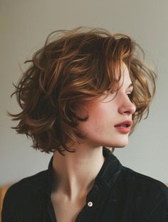 Short Hair Cuts For Women Layer, Short Curly Hair Ear Length, Short Hair Layers Face Framing, Short Curly Haircuts Fine Hair, Short Hairstyle Women Tomboy, Thick Wavy Short Haircuts, Emily Browning Hair, Cute Curls For Short Hair, Women In 30s