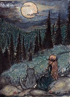 Full Moon, A Girl, The Moon, Moon