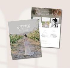 two wedding brochures are shown in this image