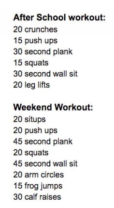 a workout plan with the words after school workout