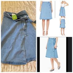 Kate Spade Vintage Denim Wrap Skirt In Blue. New With Tags, Size 00, Fits Like A Small. Light Blue Wash Denim Color. Complement Your On-The-Go Lifestyle With The Refreshingly Classic Kate Spade New York Vintage Denim Wrap Skirt. Chic Denim Wrap Skirt With A-Line Silhouette. Fitted Waist That Ties At The Left Hip. Straight Hemline. 100% Polyester. Machine Wash Cold, Line Dry Spring Knee-length Denim Blue Skirt, Summer Denim Knee-length Skirt, Spring Denim Knee-length Skirt, Knee-length Blue Denim Skirt For Summer, Blue Knee-length Denim Skirt For Summer, Spring Medium Wash Knee-length Skirt, Spring Relaxed Mid-rise Skirt, Spring Denim Skirt For Day Out, Spring Day Out Denim Skirt