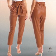 Commando Tan Faux Leather Paper Bag Waist Pull On Super Stretch Matching Belt Xs Brown Leather Bottoms For Office, Brown Leather Office Bottoms, Chic Brown Paperbag Waist Bottoms, Business Casual Brown Leather Bottoms, Faux Leather Paper, Tan Brown, Pant Jumpsuit, Paper Bag, Faux Leather