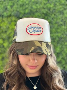 American Made Trucker Hat with Patch - Red White Blue -Trendy Vintage Camo Trucker Hat Unisex Adult Size by thepurplepetunia on Etsy Hat With Patch, Camo Trucker Hat, Camo Hat, Camo Hats, Embroidery Patch, American Made, Red White Blue, Trucker Cap, Hat Fashion