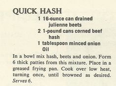 a recipe for quick hash with instructions on how to cook it