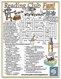 the reading club fun crossword puzzle is shown with an image of a monkey and snowflakes