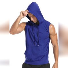 New Sleeveless Hoodie In Size Xxl; Please View Pictures For Measurements. Last One!! Hoodie Material: The Workout Hooded Tank Top Is Made With A Cotton Blend Fabric. Soft And Lightweight To The Touch, Breathable And Stretchy, Sweat-Wicking, Anti-Pilling, Keep You Cool, Dry And Moving Comfortably During Your Workout. Design Highlights: Men's Hooded Muscle Gym Shirt Is Sleeveless Design Allows Natural Range Of Motion, Solid Colors, And A Practical Kangaroo Pocket In Front Can Store Your Belongs,An Casual Sleeveless Hoodie For Workout, Casual Hooded Tank Top For Sports, Sleeveless Sportswear Hoodie For Streetwear, Sleeveless Cotton Hoodie For Gym, Casual Hooded Workout Vest, Sleeveless Cotton Hoodie For The Gym, Casual Blue Sports Vest, Blue Sleeveless Vest For Streetwear, Blue Workout Hoodie Top