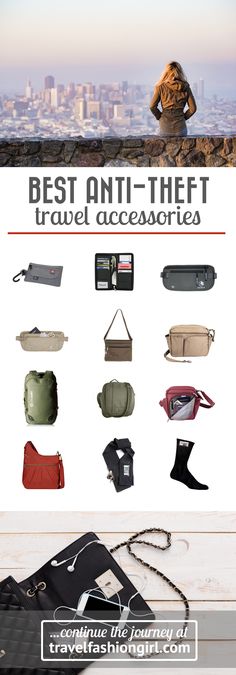 an advertisement for the best anti - thief travel accessories, including bags and wallets