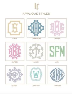 some type of monograms with the initials in different colors and font on them