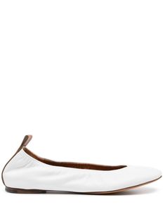 white brown lambskin logo pull-tab at the heel branded leather insole slip-on style round toe flat leather sole Parisian Minimalism, Jeanne Lanvin, Formal Loafers, Debossed Logo, Crossbody Tote Bag, Ballerina Shoes, Pumps Flat, Crossbody Tote, Pull Tab