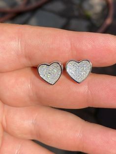 "Amazing stud earrings Solid 925 sterling silver! Stamped 925 for authenticity Wont turn your ears green! 2ct vvs man made diamonds SUPER ICY About 0.5\" (12.5mm) wide perfect large size! Pair weighs around 3.6 grams Screw backs for a secure fit!" White Gold Heart Earrings With Cubic Zirconia Round Cut, Classic Sterling Silver Heart Earrings With Brilliant Cut, Fine Jewelry Sterling Silver Heart Earrings Brilliant Cut, Sterling Silver Heart Earrings With Diamond Cut, Diamond White Round Cut Earrings For Valentine's Day, Heart Cut Diamond White Sterling Silver Earrings, Silver Classic Heart Earrings With Brilliant Cut, Silver Classic Heart Earrings Brilliant Cut, White Diamond Earrings In Sterling Silver For Valentine's Day