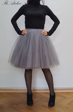 Women Tulle Skirt/Tea Length Tutu Skirt/Princess Skirt/Wedding Skirt/Knee Lenght Skirt/Gray Skirt/Gr Women Tulle Skirt, Gray Tutu, Womens Tulle Skirt, Wedding Skirt, Skirt Knee Length, Princess Skirt, Elegant Skirt, Feminine Dress, Classy And Fabulous