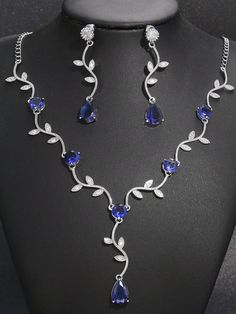 2 Pieces Luxury Shiny Cubic Zirconia Brides Wedding Jewelry Sets For Women White Gold Color Round Necklace Earrings Royal Blue    Copper     Women Fashion Jewelry, size features are:Bust: ,Length: ,Sleeve Length: Blue Wedding Accessories, Royal Blue Accessories, Navy Blue Jewelry, Blue Jewelry Set, Blue Wedding Jewelry, Royal Women, Prom Hair Accessories, Wedding Bride Jewelry, Blue Accessories