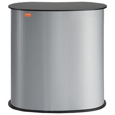 a stainless steel trash can on a white background