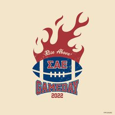 an american football ball with fire coming out of it and the words gameday on it