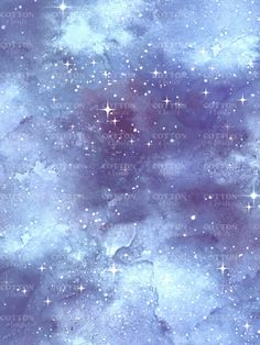 a blue and white background with stars in the sky, watercolor painting on paper