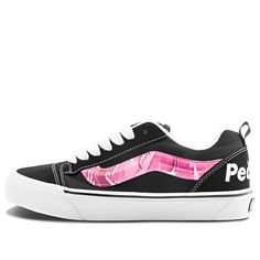 Vans Peaches x Knu School 'Black Pink' VN0009QCB9P Casual Lace-up Skate Shoes With Logo-print Tongue, Black Skate Shoes With Logo-print Tongue For Sports, Peaches, Black Pink, Sneakers, Pink, Quick Saves, Black